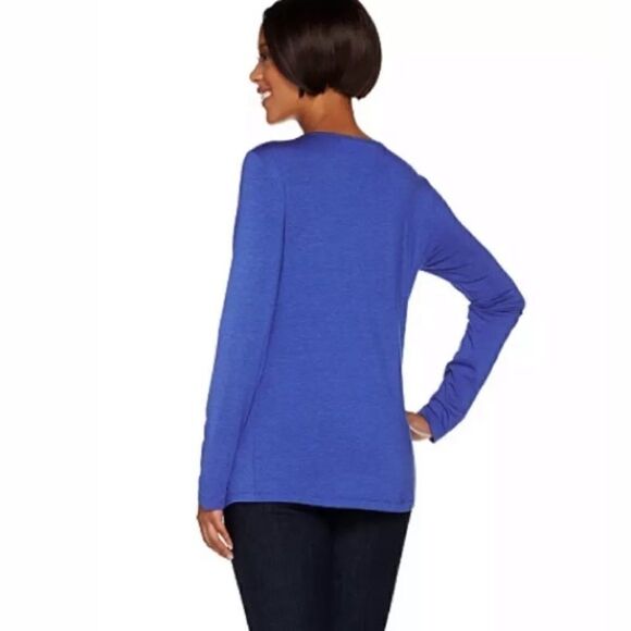 H by Halston Gray Wrap Front Cowl Neck Knit Top - Picture 2 of 7